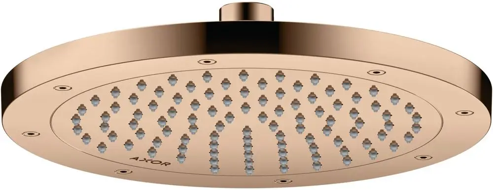 Kopfbrause von AXOR in rosegoldenem Finish mit runder Form und mehreren Düsen für den Wasserstrahl. Das Design ist schlicht und funktional.